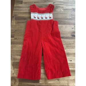 Infant Christmas Romper 3/6m Red Smocked Santa Corduroy Overalls Holiday